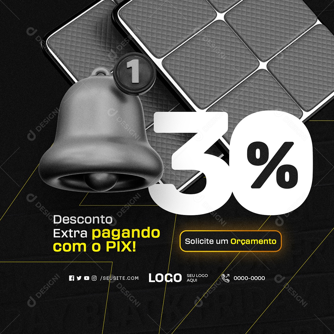 Energia Solar Black Friday Desconto Extra Pagando com o Pix Social Media PSD Editável