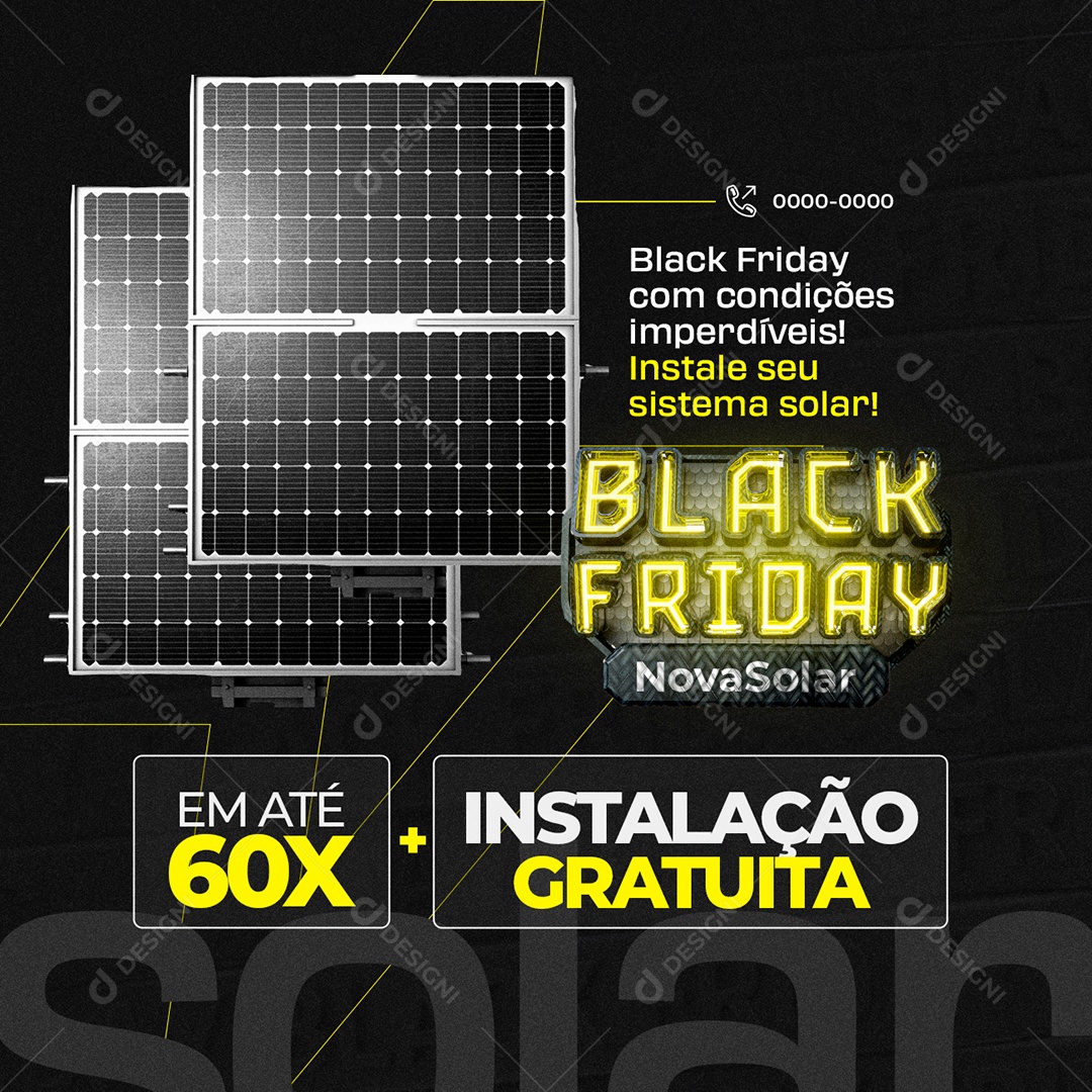 Energia Solar Black Friday Instalação Gratuita Social Media PSD Editável