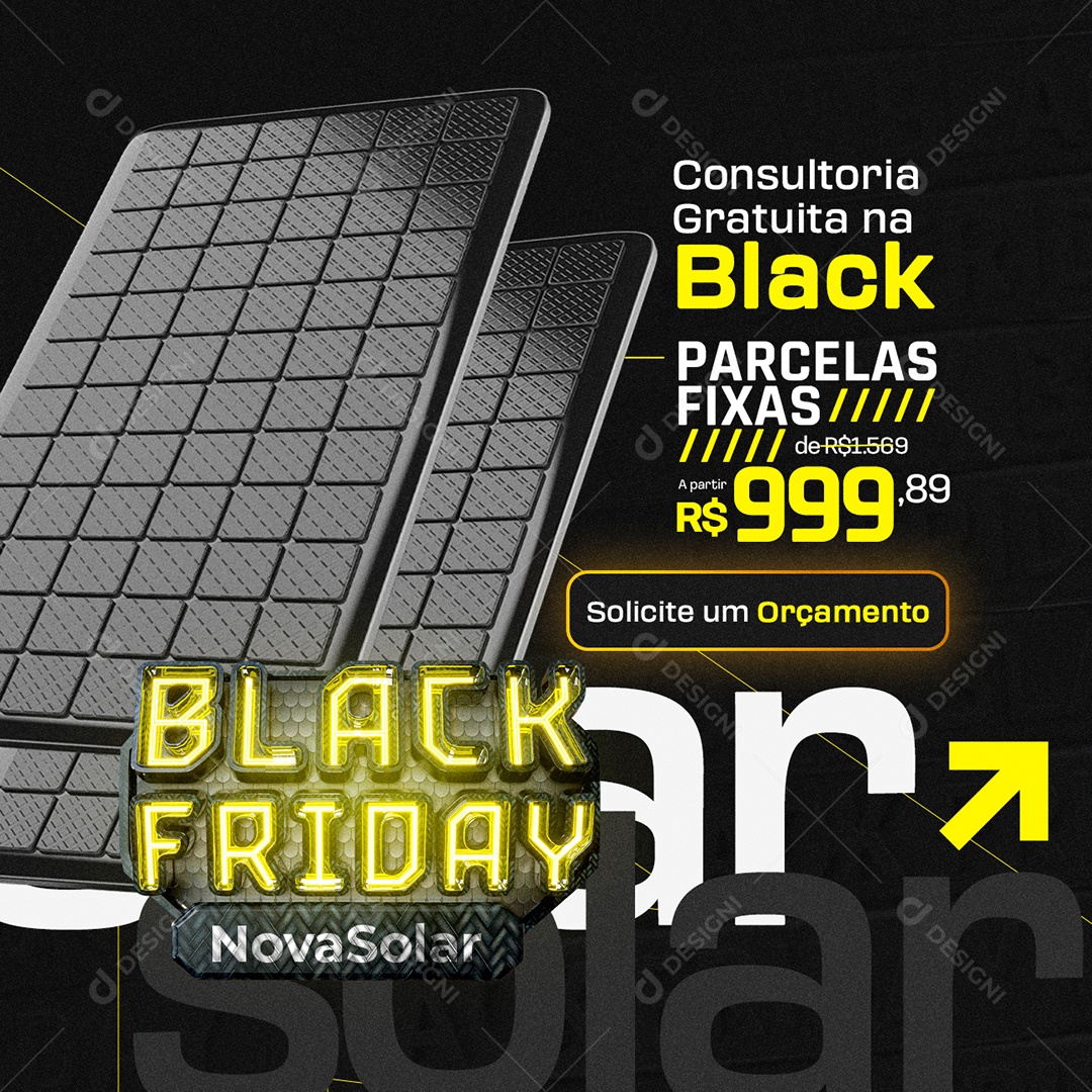 Energia Solar Black Friday Consultoria Gratuita na Black Social Media PSD Editável