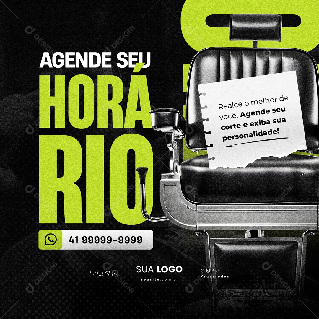 Barbearia Agende seu Horário Social Media PSD Editável