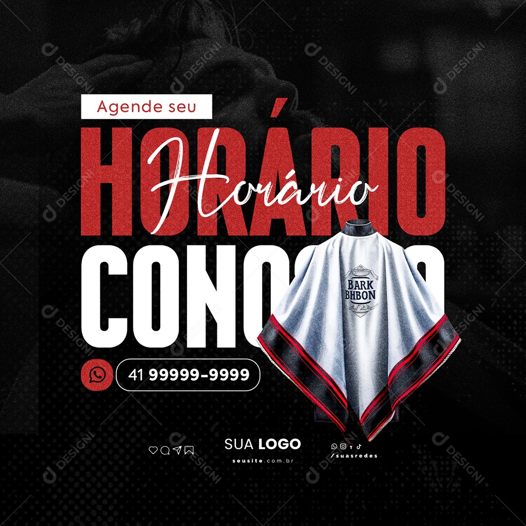 Barbearia Agende seu Horário Conosco Social Media PSD Editável