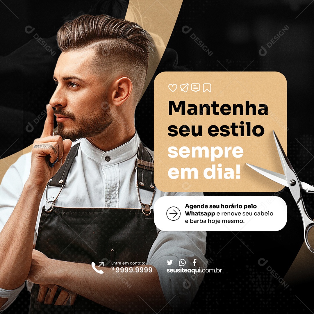 Barbearia Mantenha seu Estilo Sempre em Dia Social Media PSD Editável