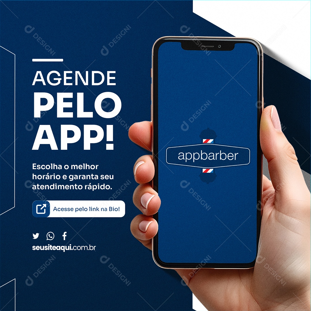 Barbearia Agende Pelo App Social Media PSD Editável