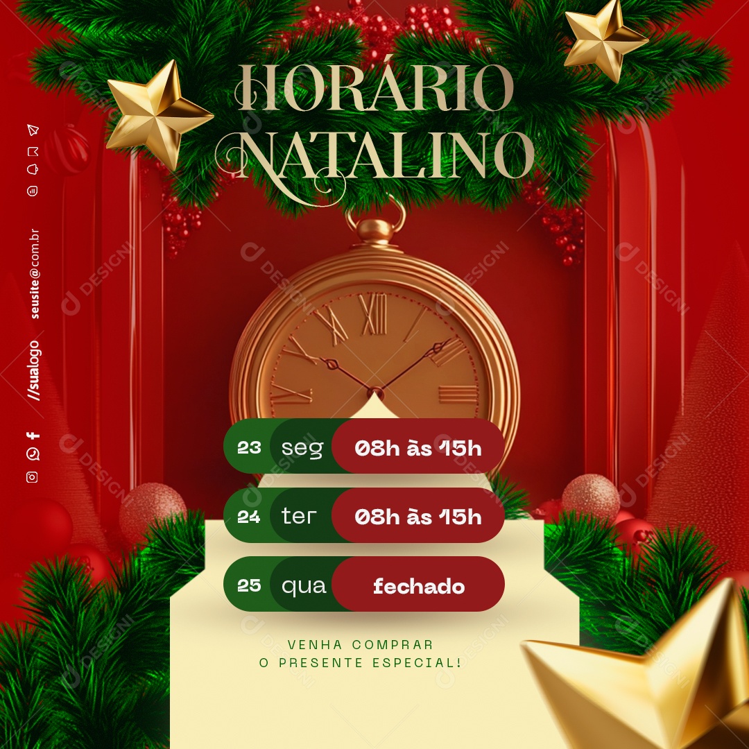 Horário de Funcionamento Natalino Social Media PSD Editável