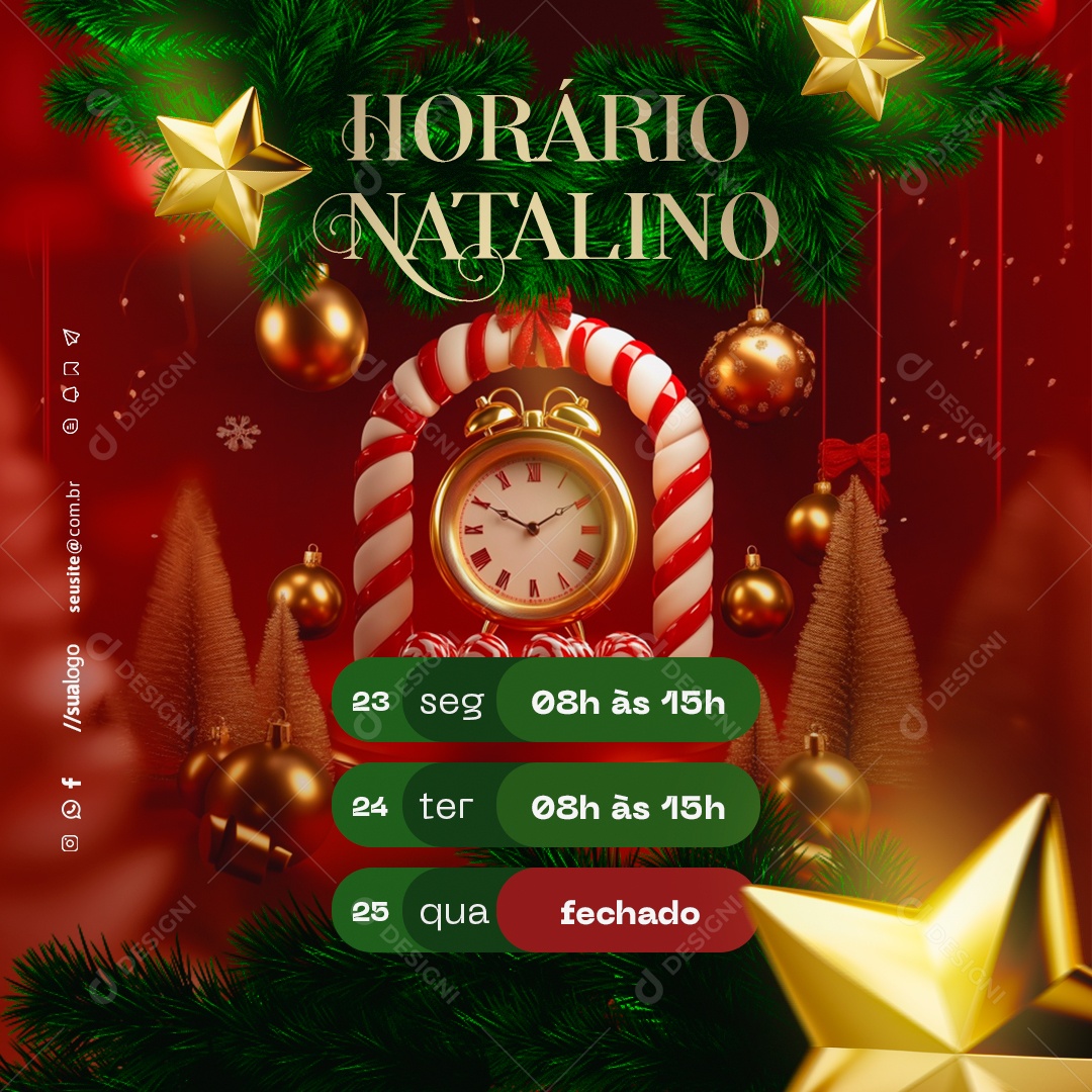 Horário de Funcionamento Natalino Social Media PSD Editável