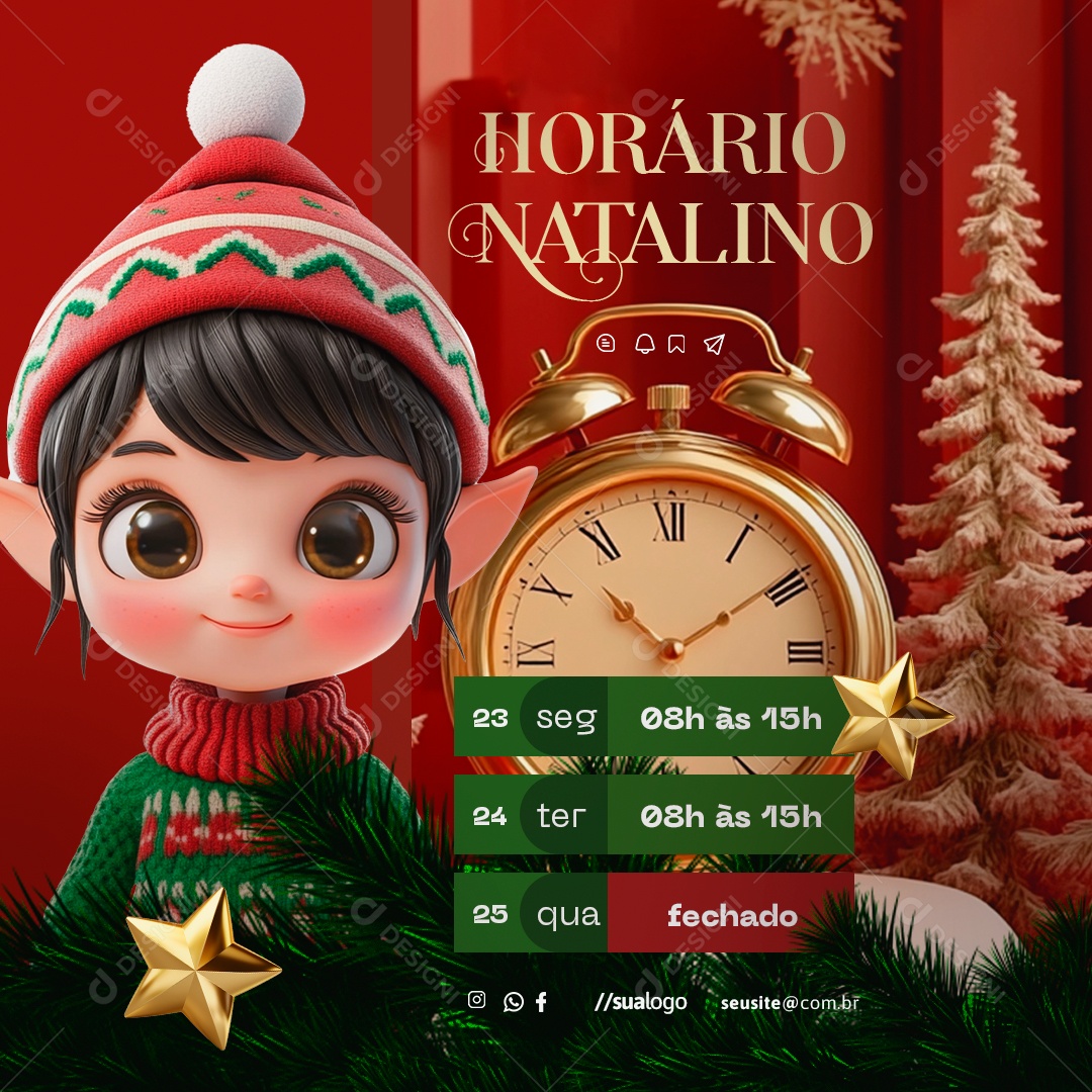 Horário de Funcionamento Natalino Social Media PSD Editável