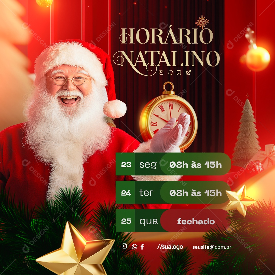 Horário Natalino de Funcionamento Social Media PSD Editável