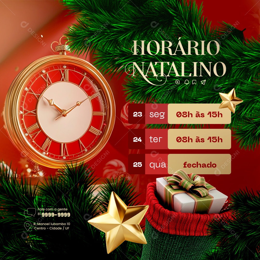 Horário Natalino de Funcionamento Social Media PSD Editável