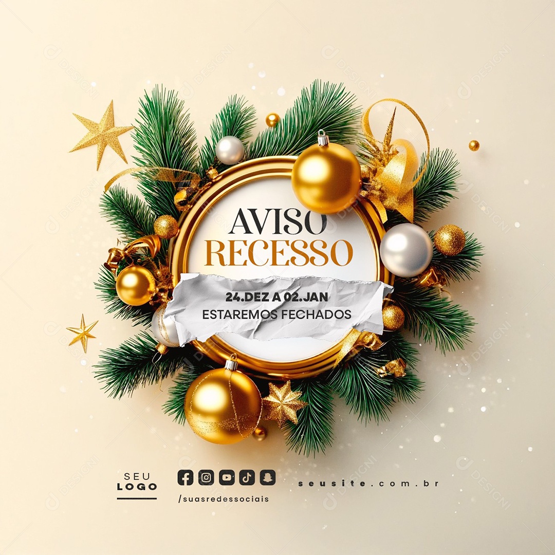 Aviso Recesso Ano Novo Estaremos Fechados Social Media PSD Editável
