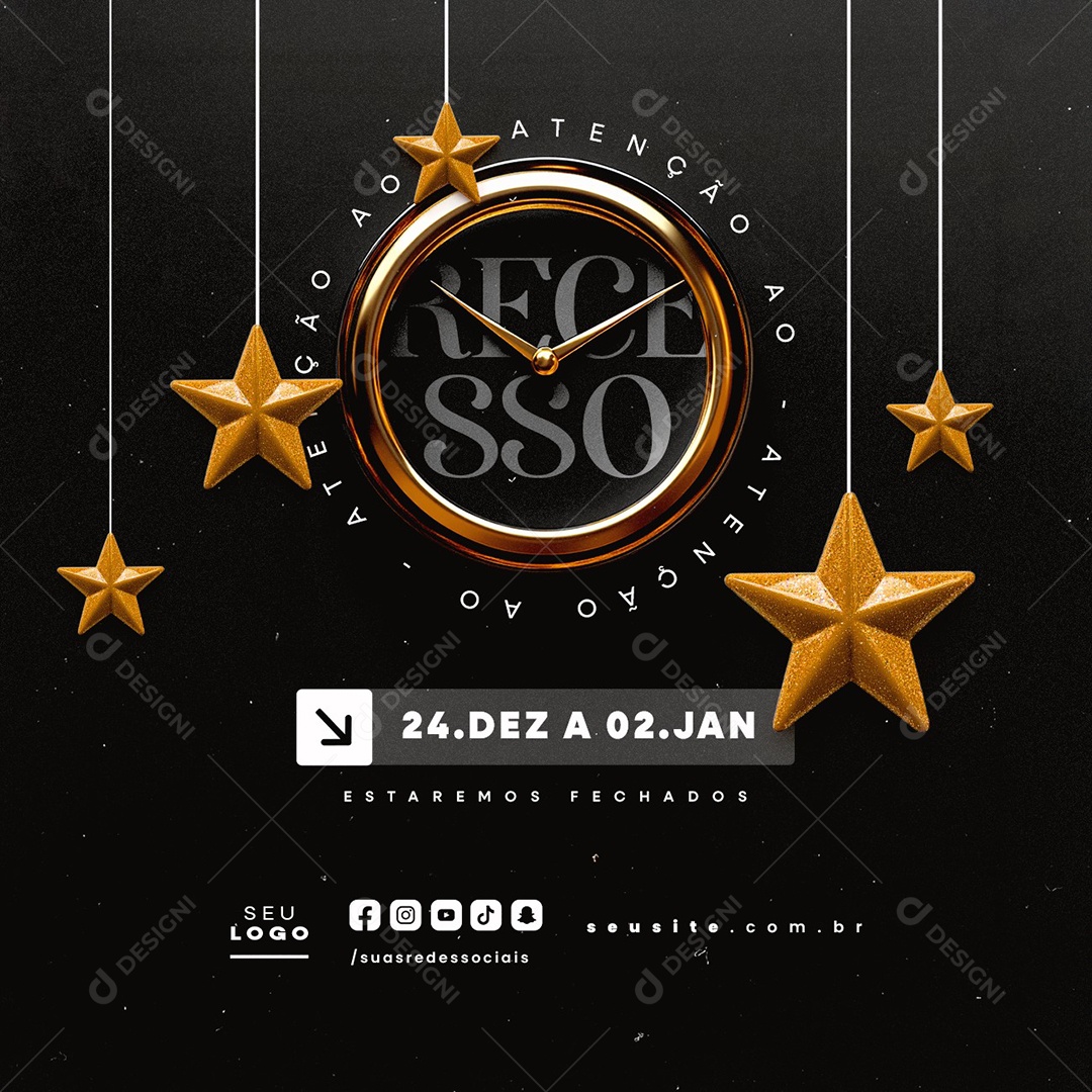 Recesso Ano Novo Atenção Social Media PSD Editável