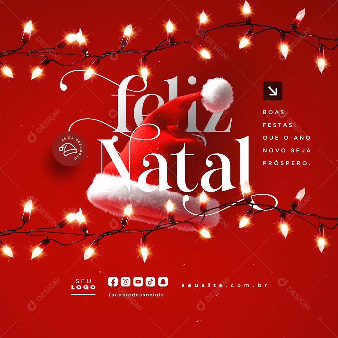 Feliz Natal 25 de Dezembro Que o Ano Novo Seja Próspero Social Media PSD Editável