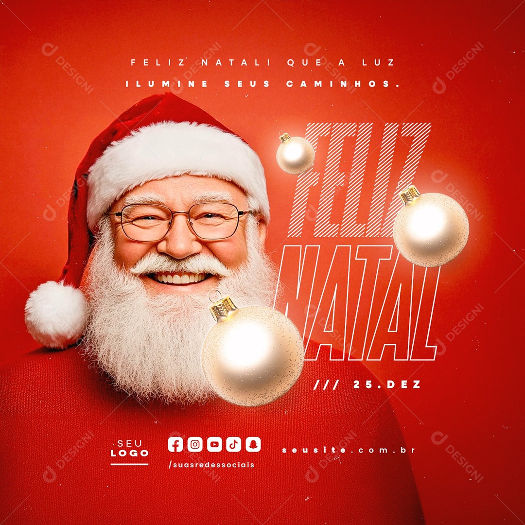 Feliz Natal 25 de Dezembro Ilumine seus Caminhos Social Media PSD Editável