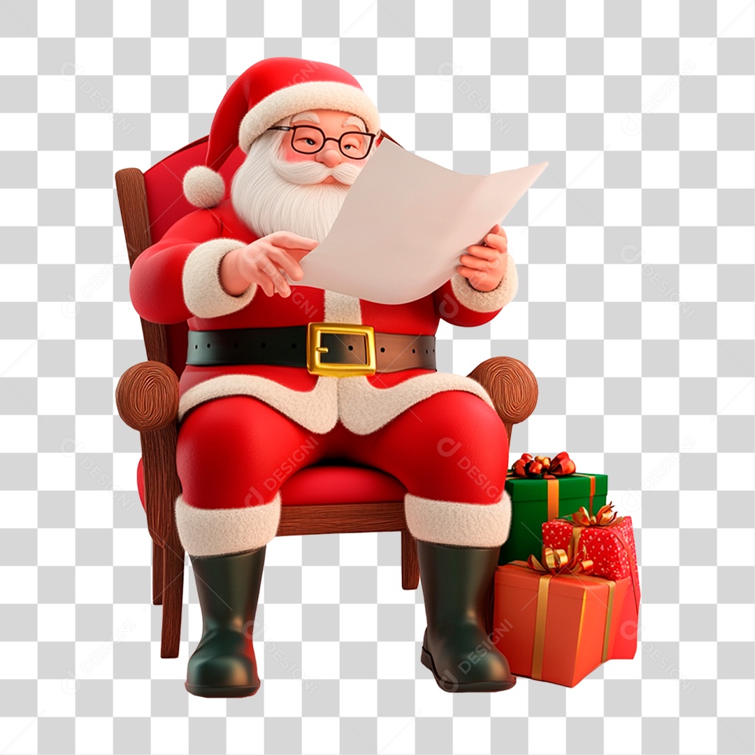 Papai Noel Sentado Lendo Livro PNG Transparente