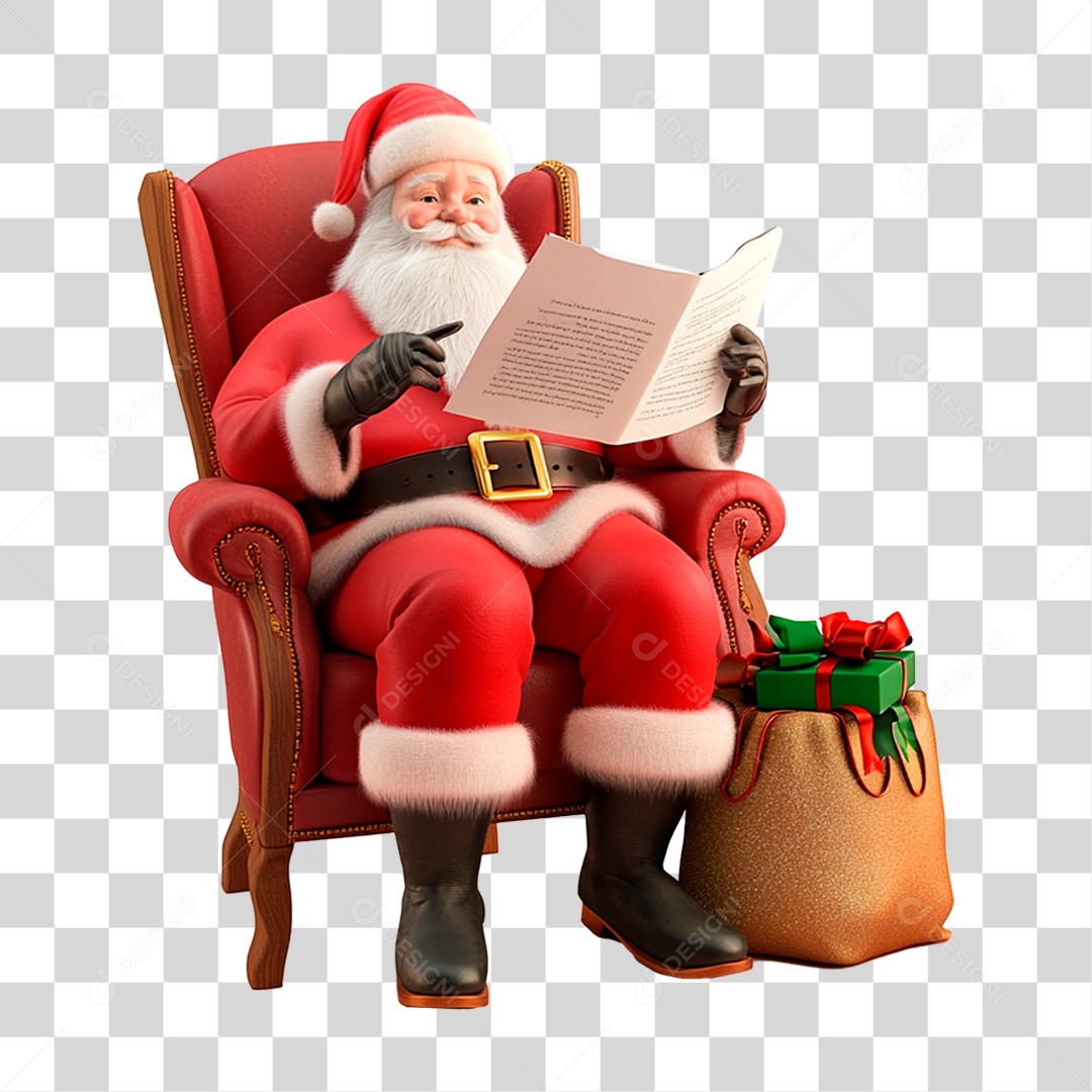 Papai Noel Sentado Lendo Livro PNG Transparente