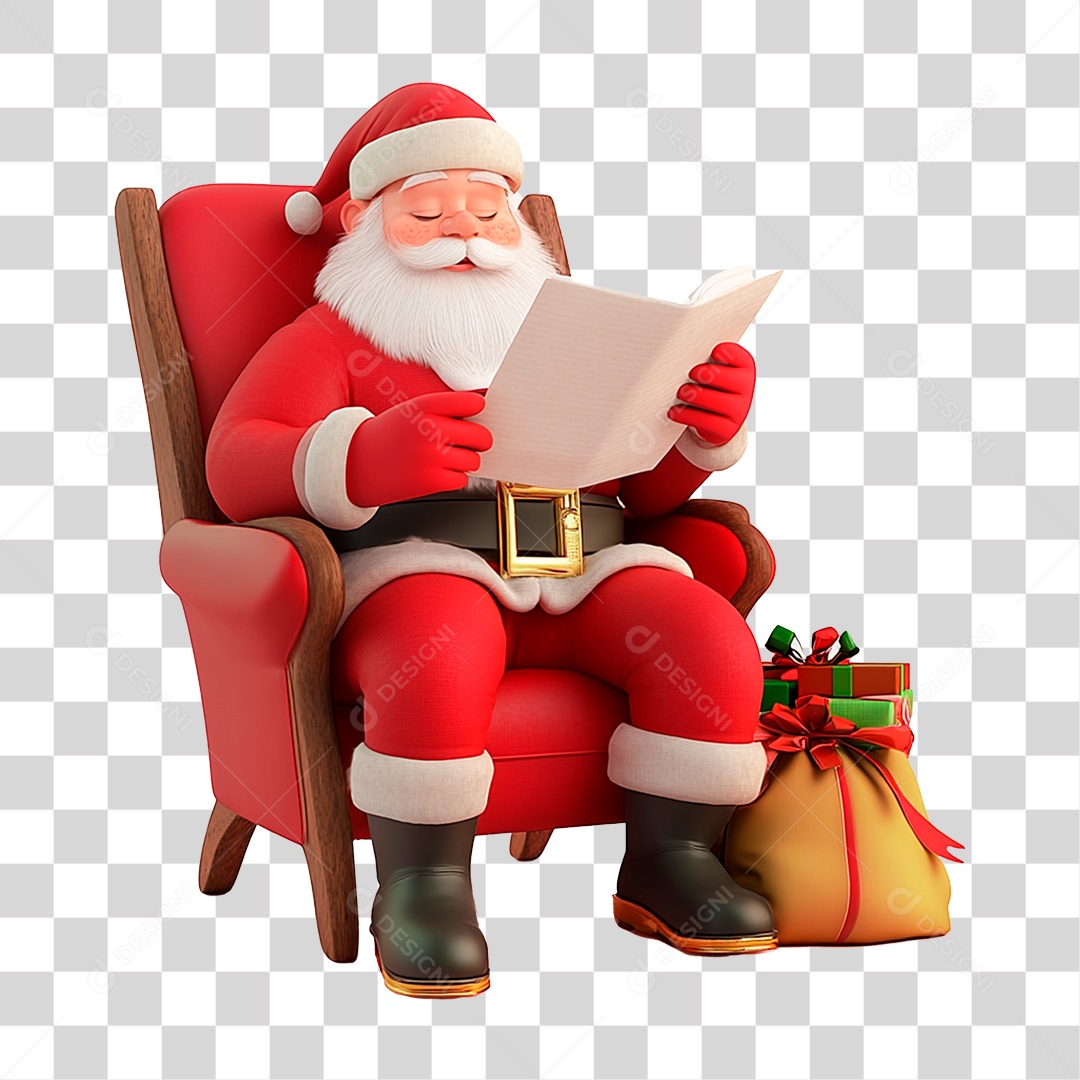 Papai Noel Sentado Lendo Livro PNG Transparente