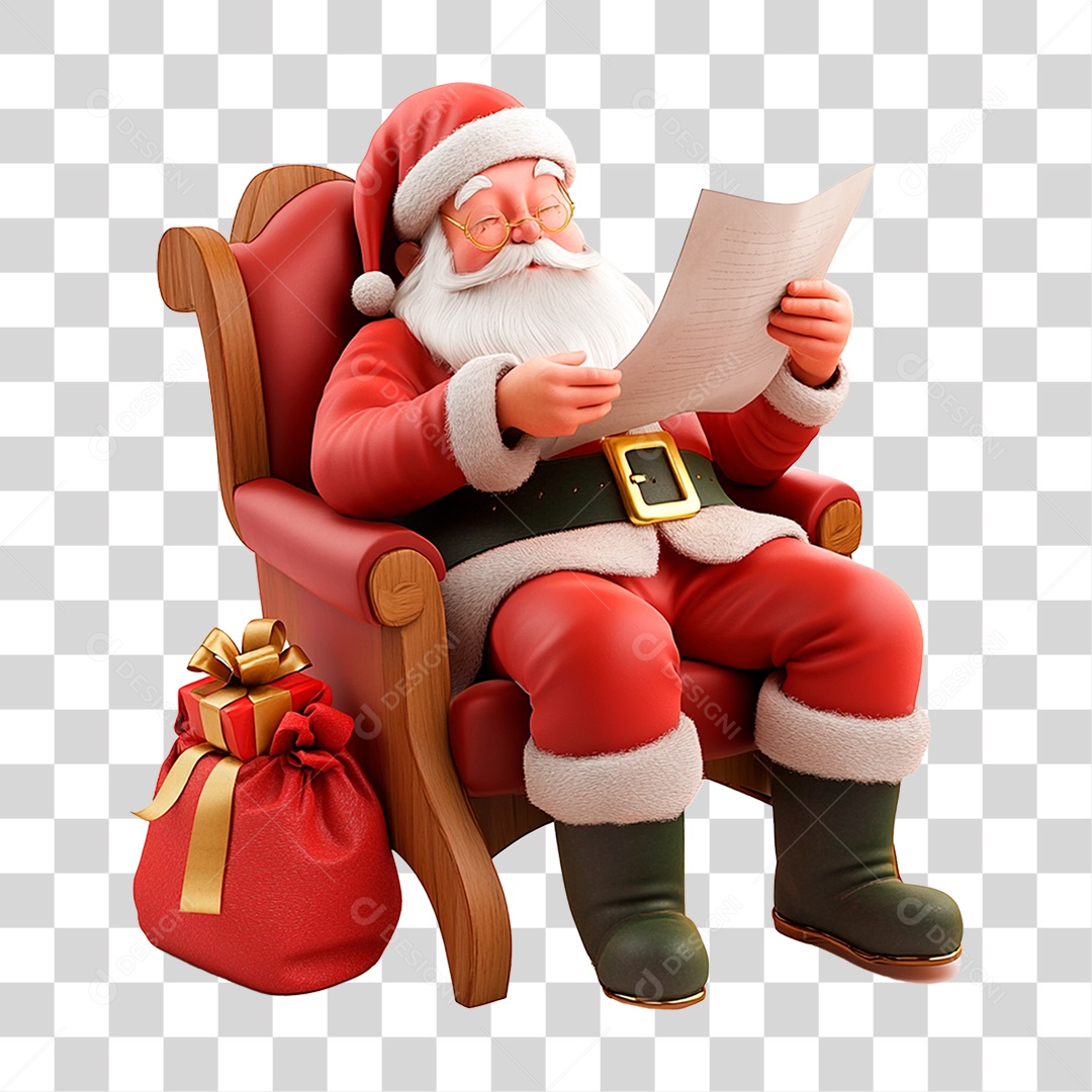 Papai Noel Sentado Lendo Livro PNG Transparente