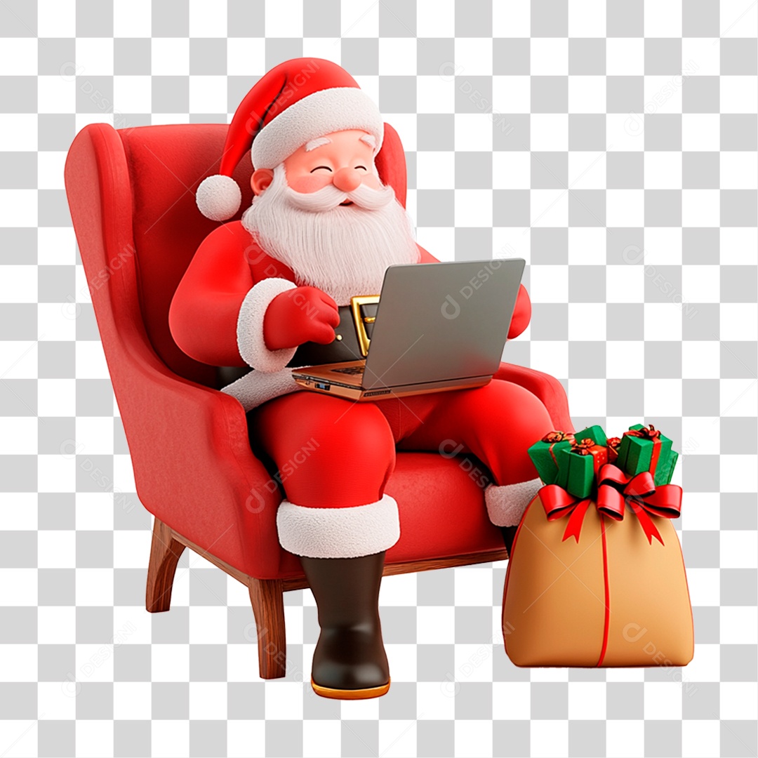 Papai Noel Sentado com notebook Livro PNG Transparente