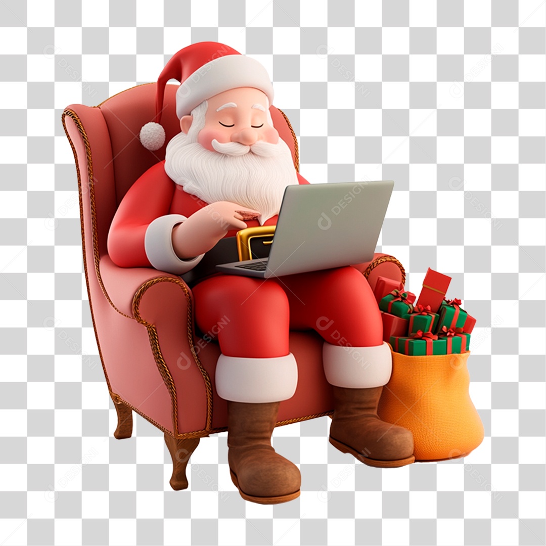 Papai Noel Sentado Com  Notebook PNG Transparente