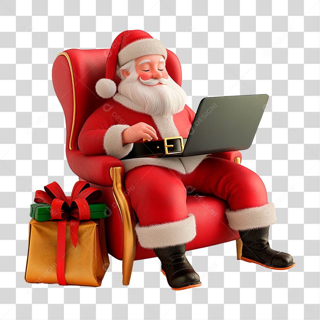 Papai Noel Sentado Com Notebook Livro PNG Transparente