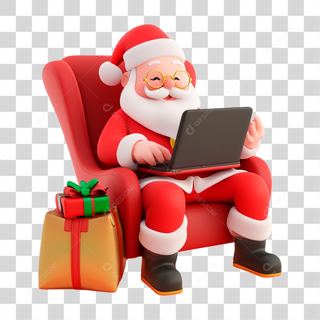 Papai Noel Sentado Com Notebook PNG Transparente
