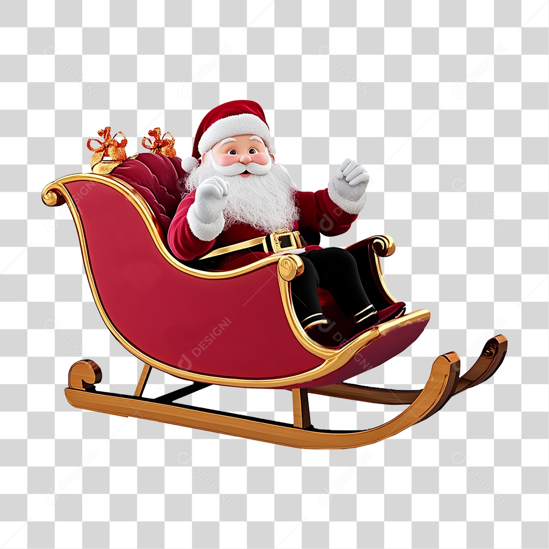 Papai Noel Sentado em Trenó PNG Transparente