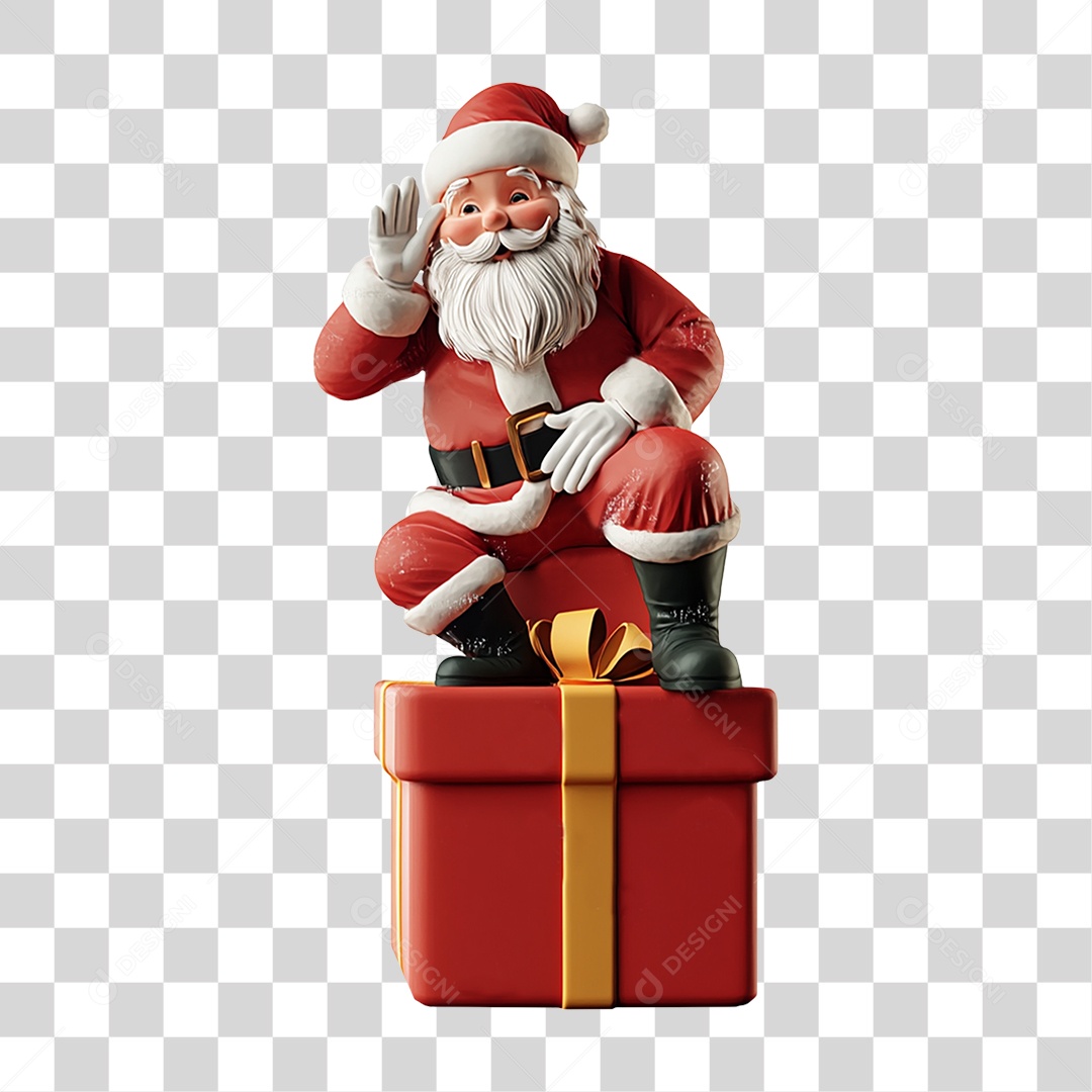 Papai Noel com Caixa de Presente PNG Transparente