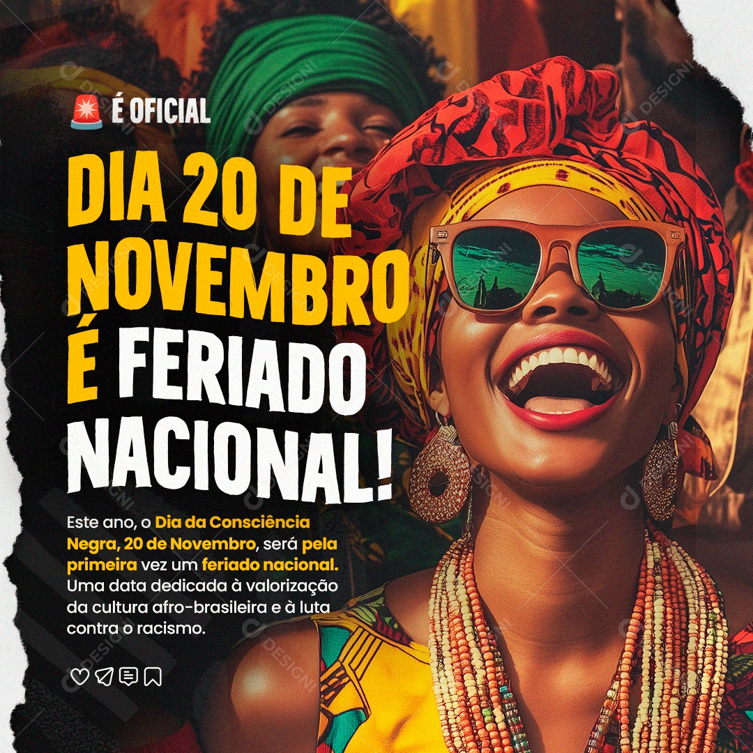 Comunicado Feriado Dia da Consciência Negra Social Media PSD Editável