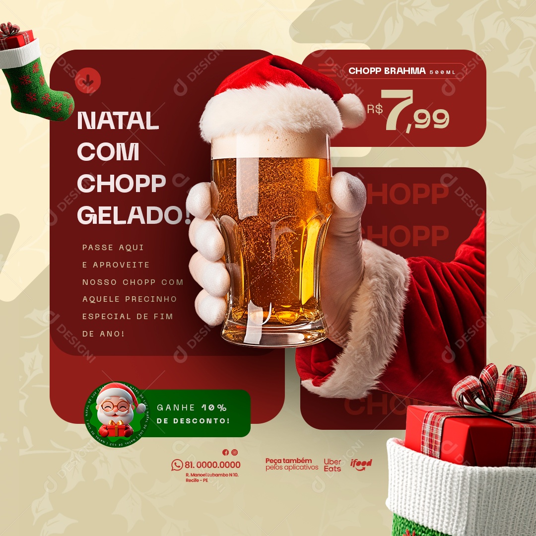Natal Com Chopp Gelado Cervejaria Social Media PSD Editável