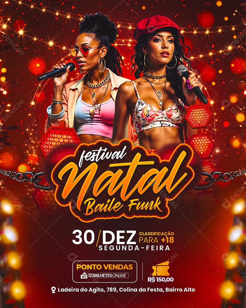Flyer Natalino Festival Natal Baile Funk Social Media PSD Editável