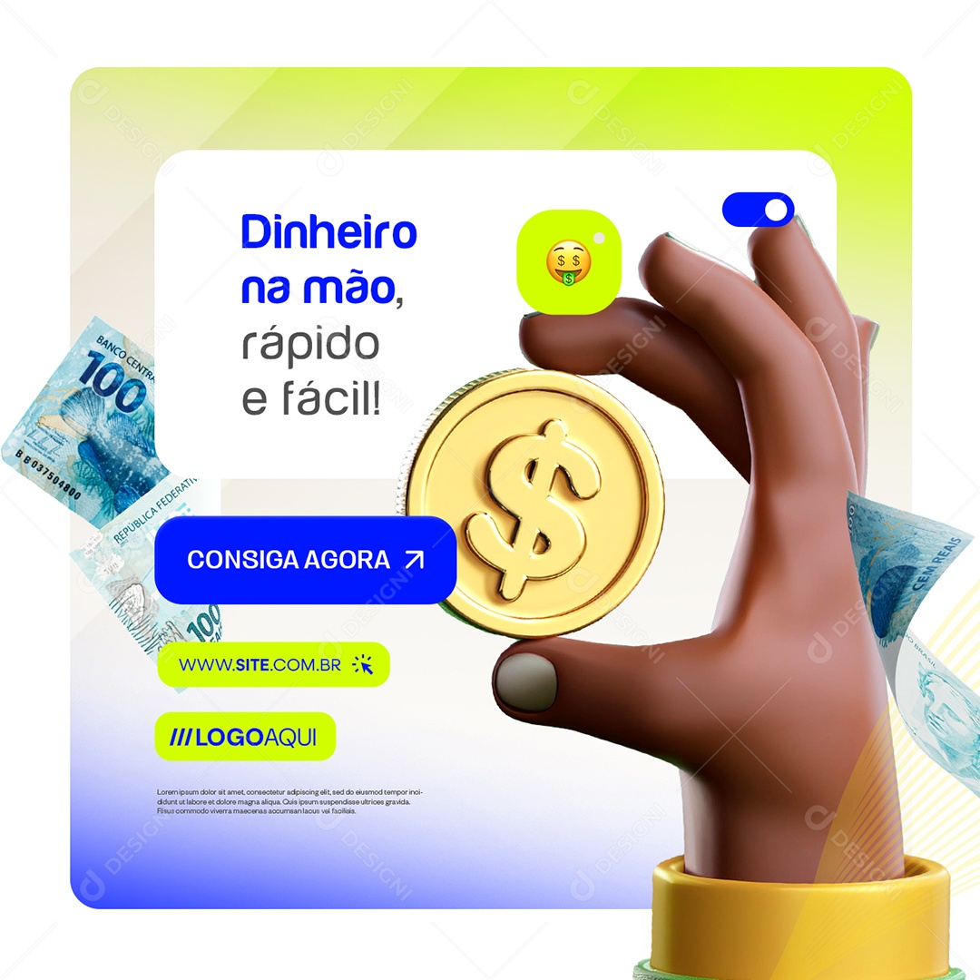 Empréstimo Dinheiro na Mão Rápido e Fácil Social Media PSD Editável