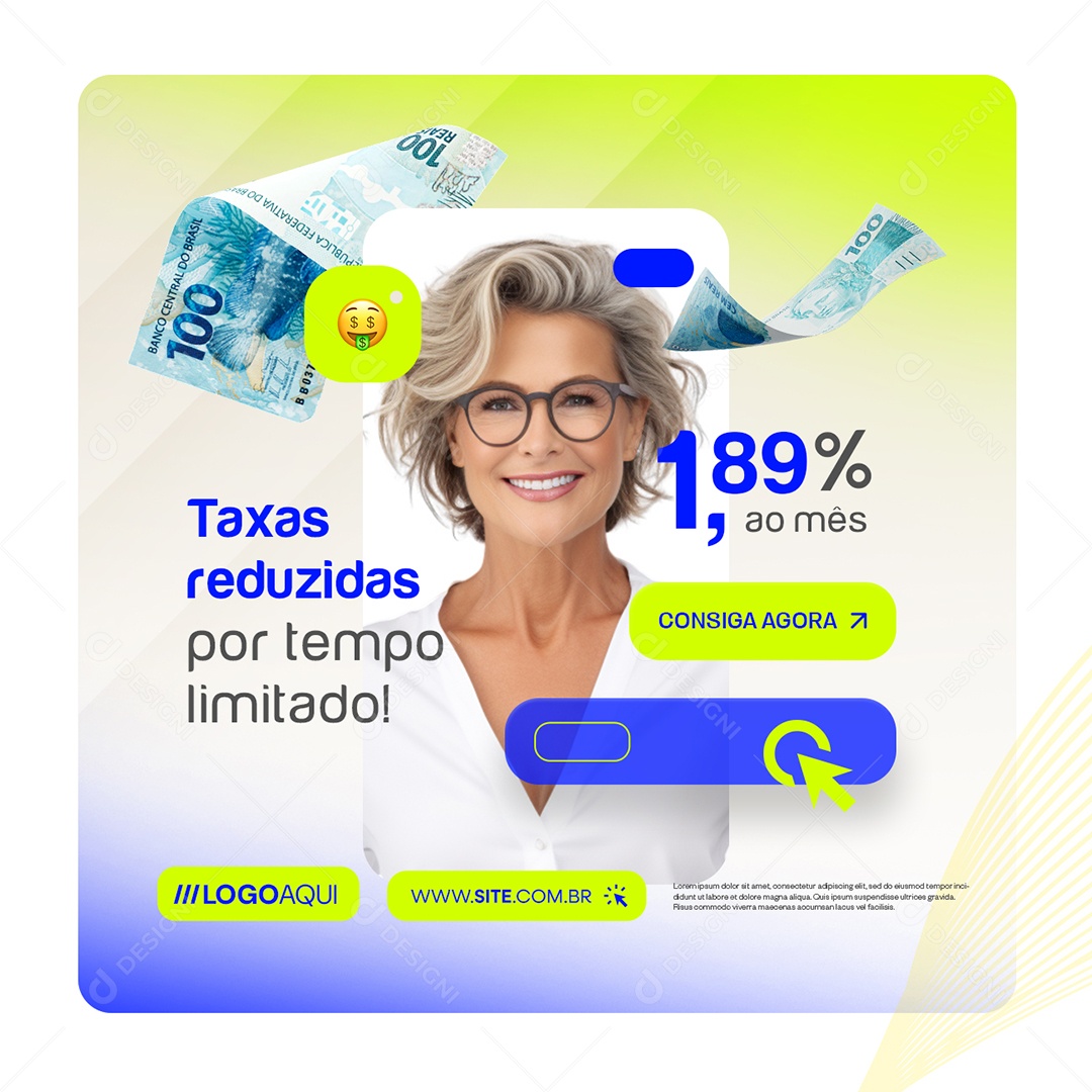 Empréstimo Taxas Reduzidas por Tempo Limitado Social Media PSD Editável
