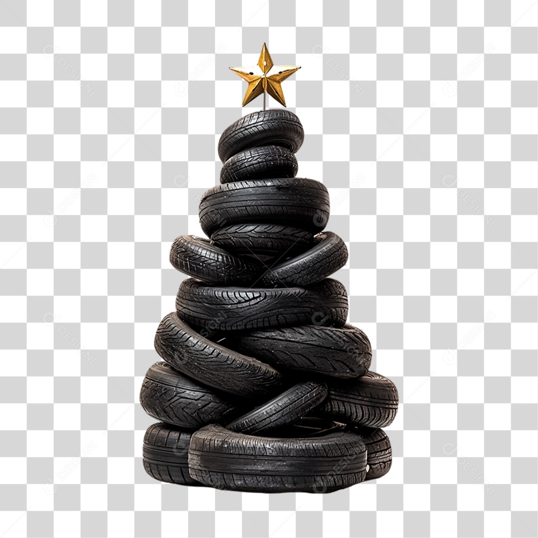 Pneus de Carro Empilhadas em Formato de Árvore de Natal PNG Transparente