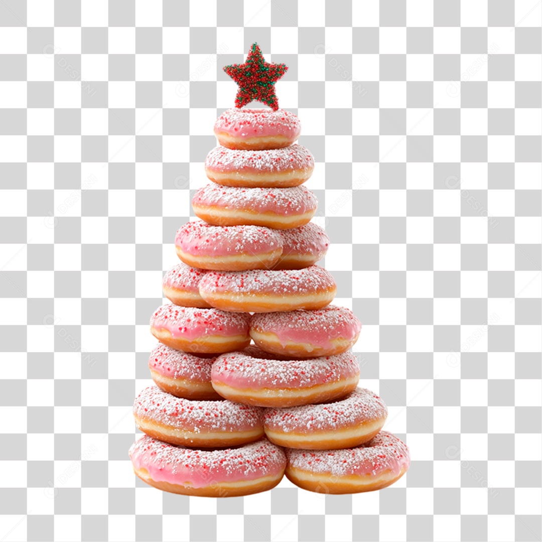 Donuts Coloridos Empilhados em Formato de Árvore de Natal PNG Transparente