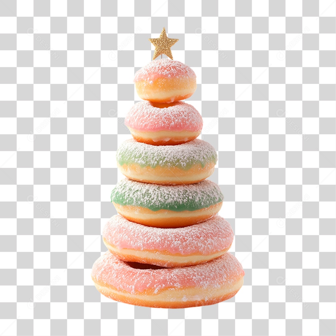 Donuts Coloridos Empilhados em Formato de Árvore de Natal PNG Transparente