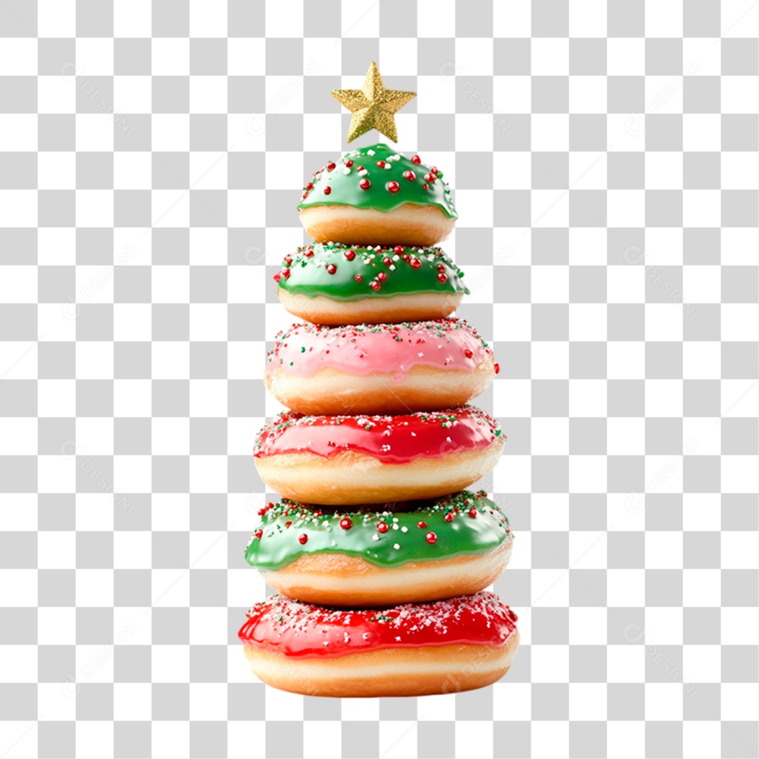 Donuts Coloridos Empilhados em Formato de Árvore de Natal PNG Trasnparente