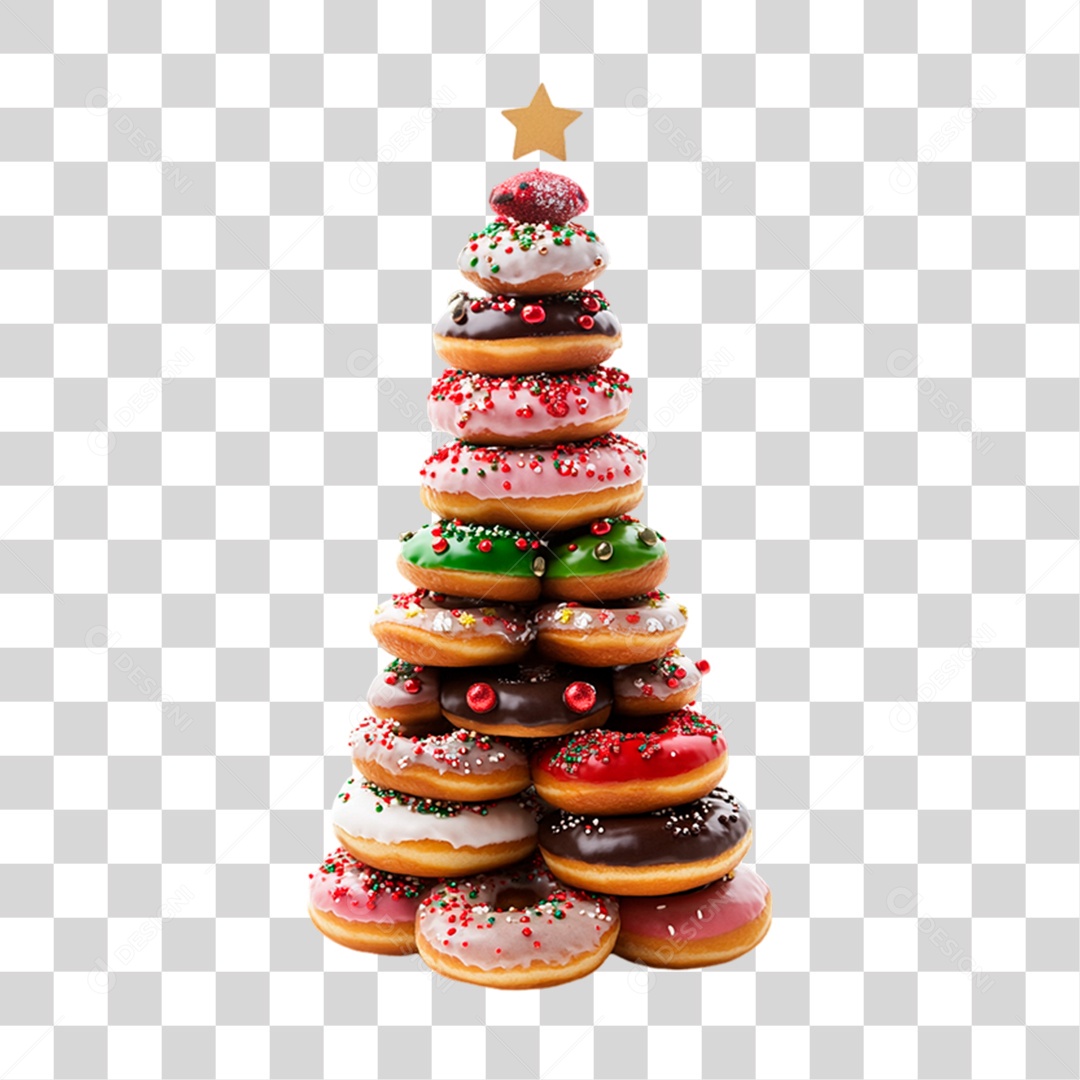 Donuts Coloridos Empilhados em Formato de Árvore de Natal PNG Transparente