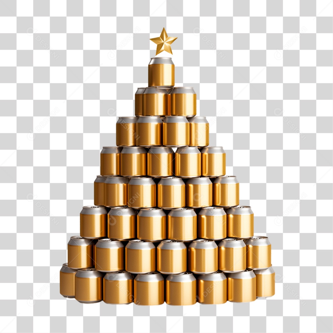 Latas de Bebidas Empilhads em Formato de Árvore de Natal PNG Transparente