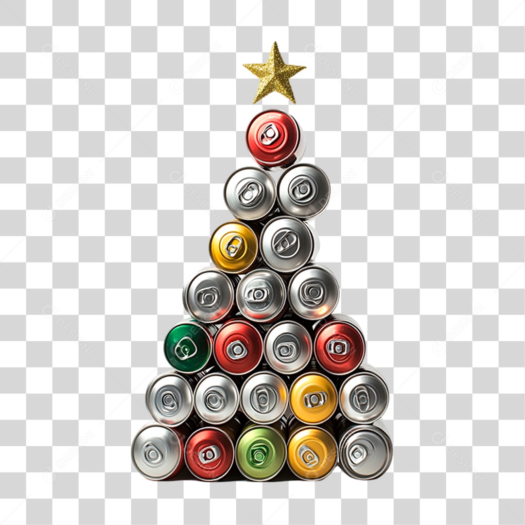 Latas de Bebidas Empilhads em Formato de Árvore de Natal PNG Transparente