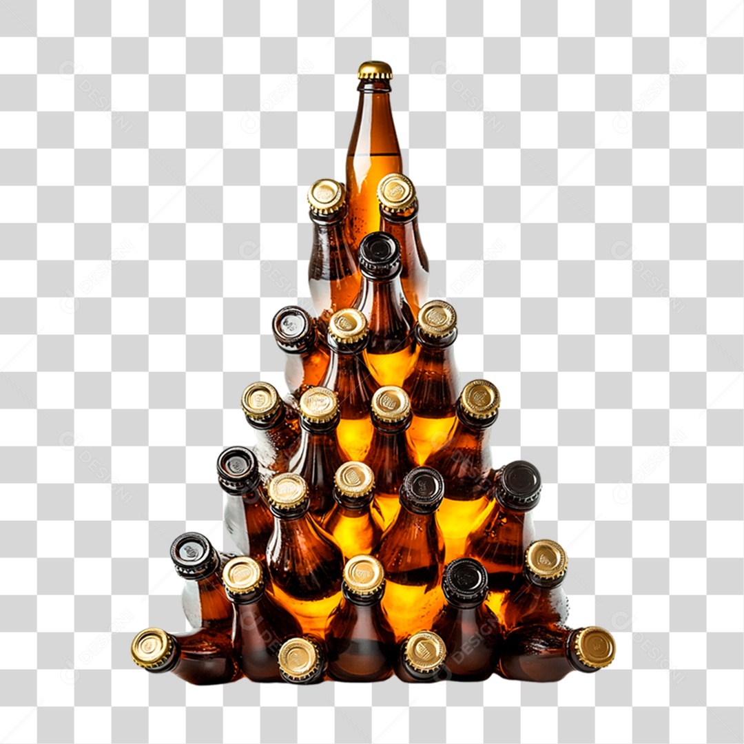 Garrafas de Bebidas Empilhads em Formato de Árvore de Natal PNG Transparente