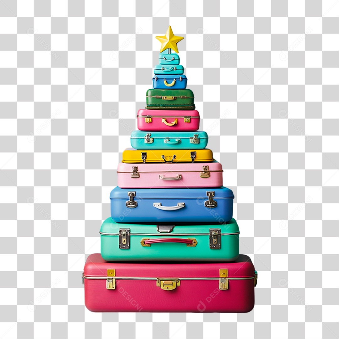 Malas de Viajar Empilhadas em Formato de Árvore de Natal PNG Transparente