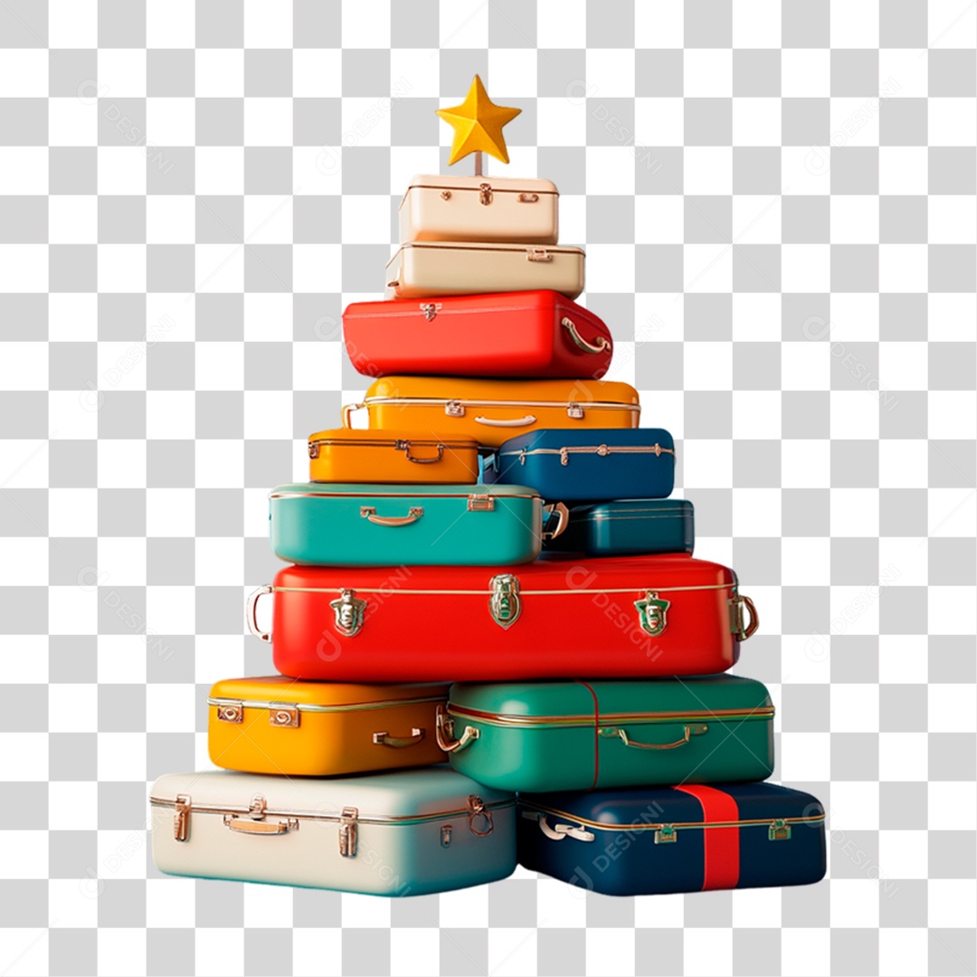 Malas de Viajar Empilhadas em Formato de Árvore de Natal PNG Transparente