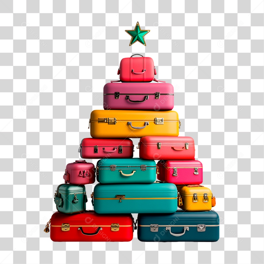 Malas de Viajar Empilhadas em Formato de Árvore de Natal PNG Transparente
