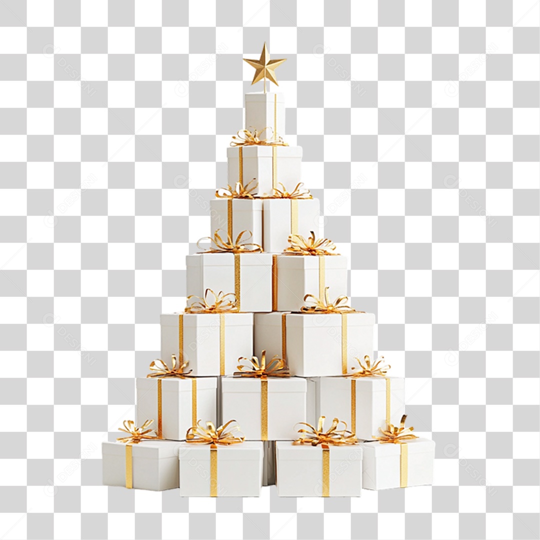 Caixas de Presentes Empilhadas em Formato de Árvore de Natal PNG Transparente
