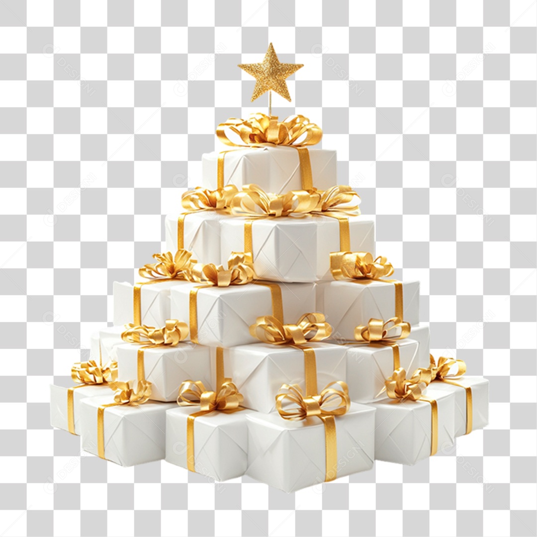 Caixas de Presentes Empilhadas em Formato de Árvore de Natal PNG Transparente