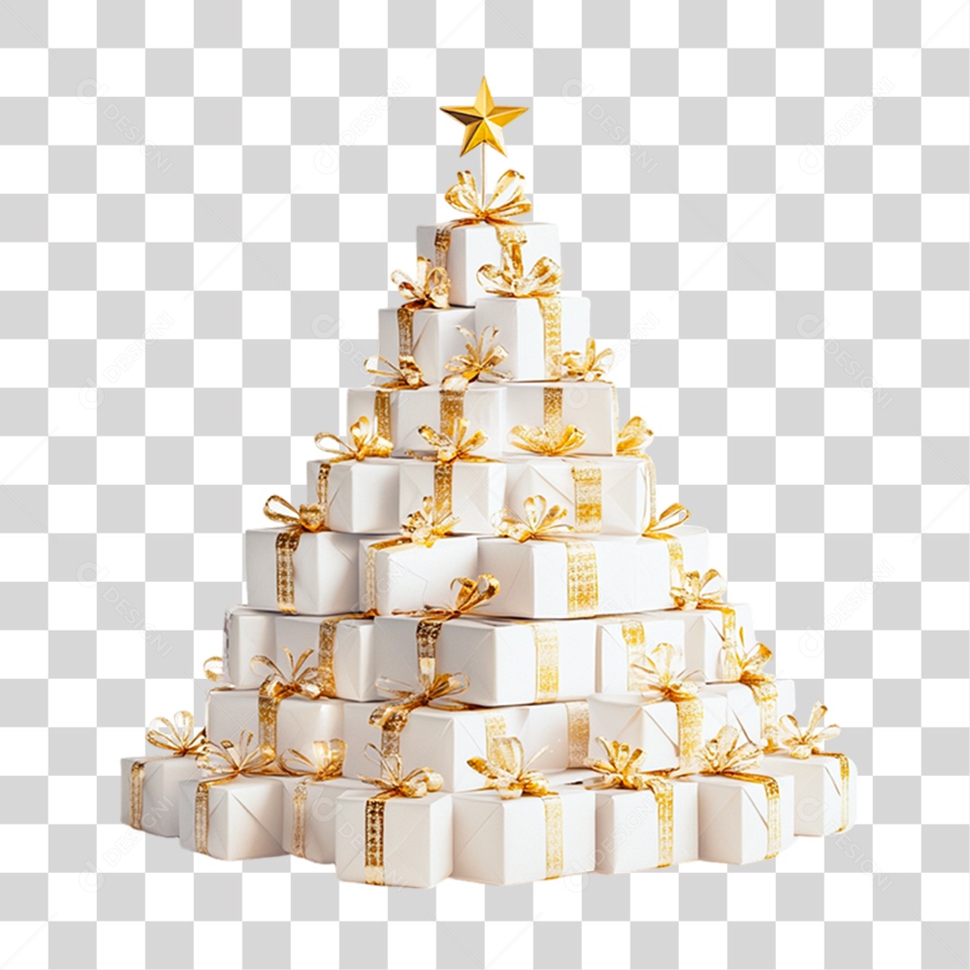Caixas de Presentes Empilhadas em Formato de Árvore de Natal PNG Transparente