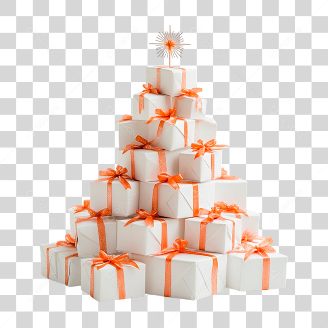 Caixas de Presentes Empilhadas em Formato de Árvore de Natal PNG Transparente