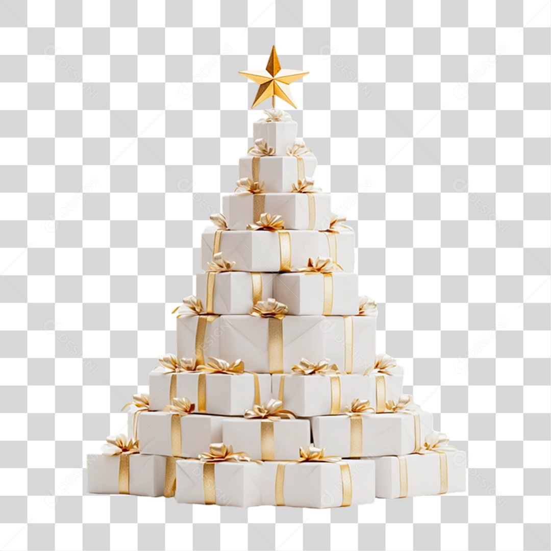 Caixas de Presentes Empilhadas em Formato de Árvore de Natal PNG Transparente