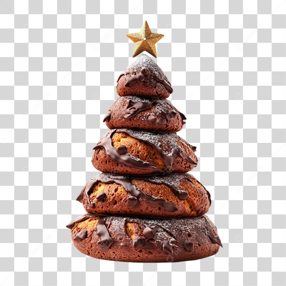Bolo Empilhados de Com Cobertura de chocolate em Formato de Árvore de Natal PNG Transparente