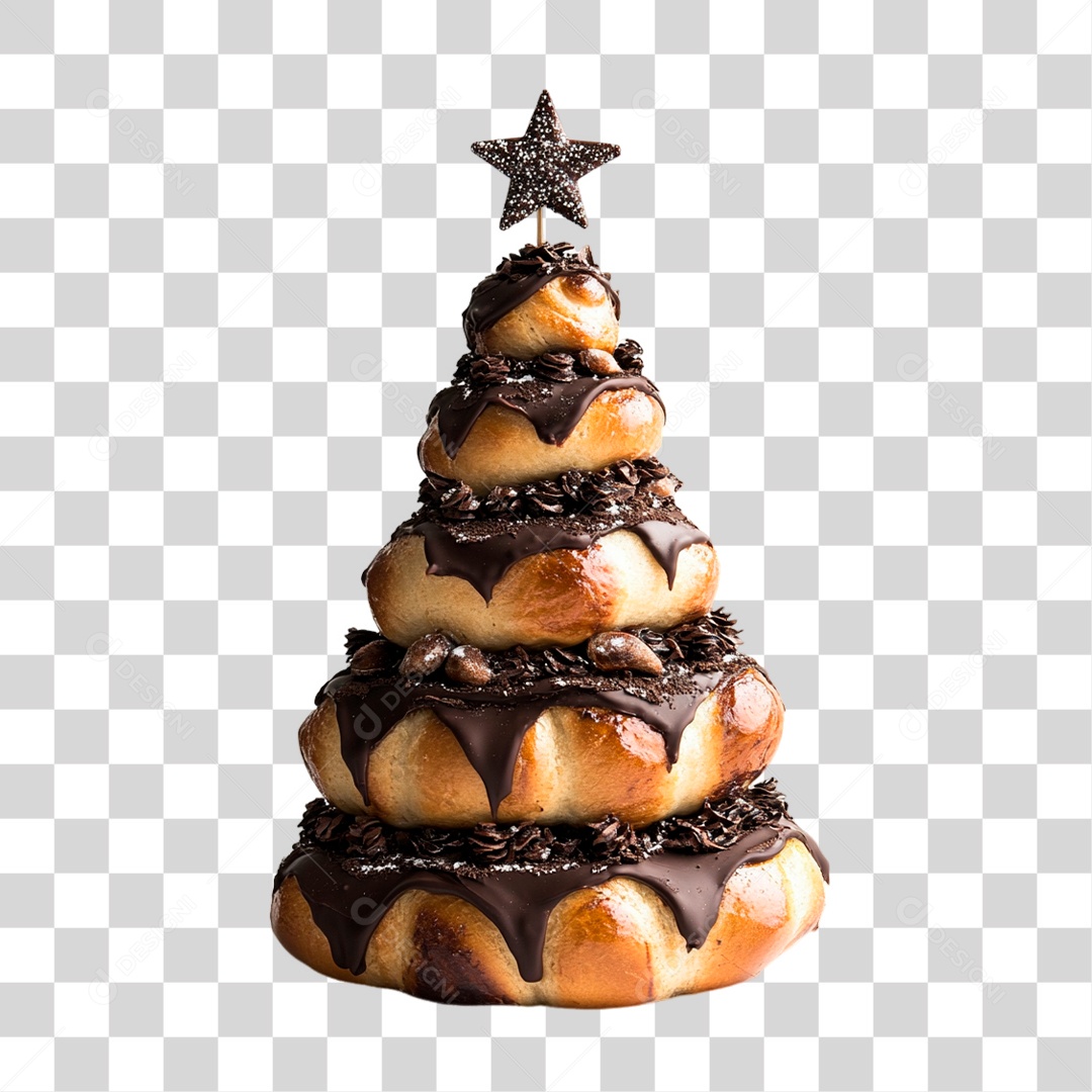 Bolo Empilhados de Com Cobertura de chocolate em Formato de Árvore de Natal PNG Transparente