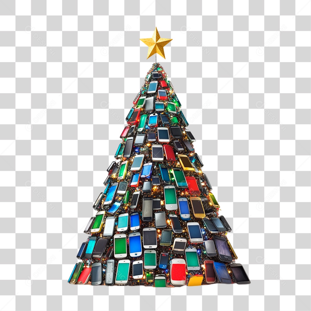Celulares Empilhads em Formato de Árvore de Natal PNG Transparente
